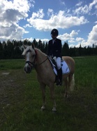 Kuvassa luokassa 2 Helppo B Lasten esiohjelma B 2014 neljänneksi sijottunut ratsukko Miila Pulkkinen ja Vulkaano. Sama ratsukko voitti perjantaina esteratsastuskilpailun 90cm:n luokan Kimmon Tallilla!
©Mari